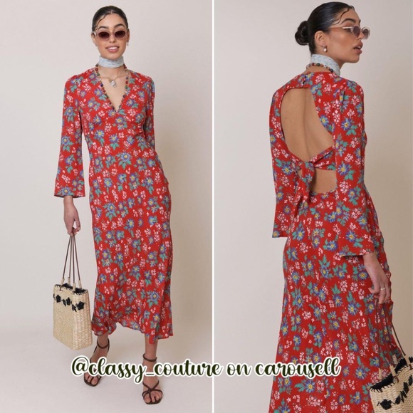 RIXO Red Garden Party Silk Dress - Nadine - Size Xs/S - Picture 1 of 2